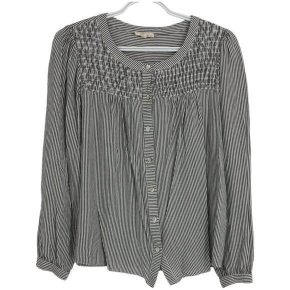 Jane and Delancey button down rayon striped long sleeve round neck top size S - Picture 1 of 11